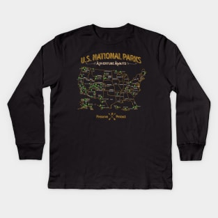 'National Park Map Vintage' Camping Natinonal Park Map Kids Long Sleeve T-Shirt